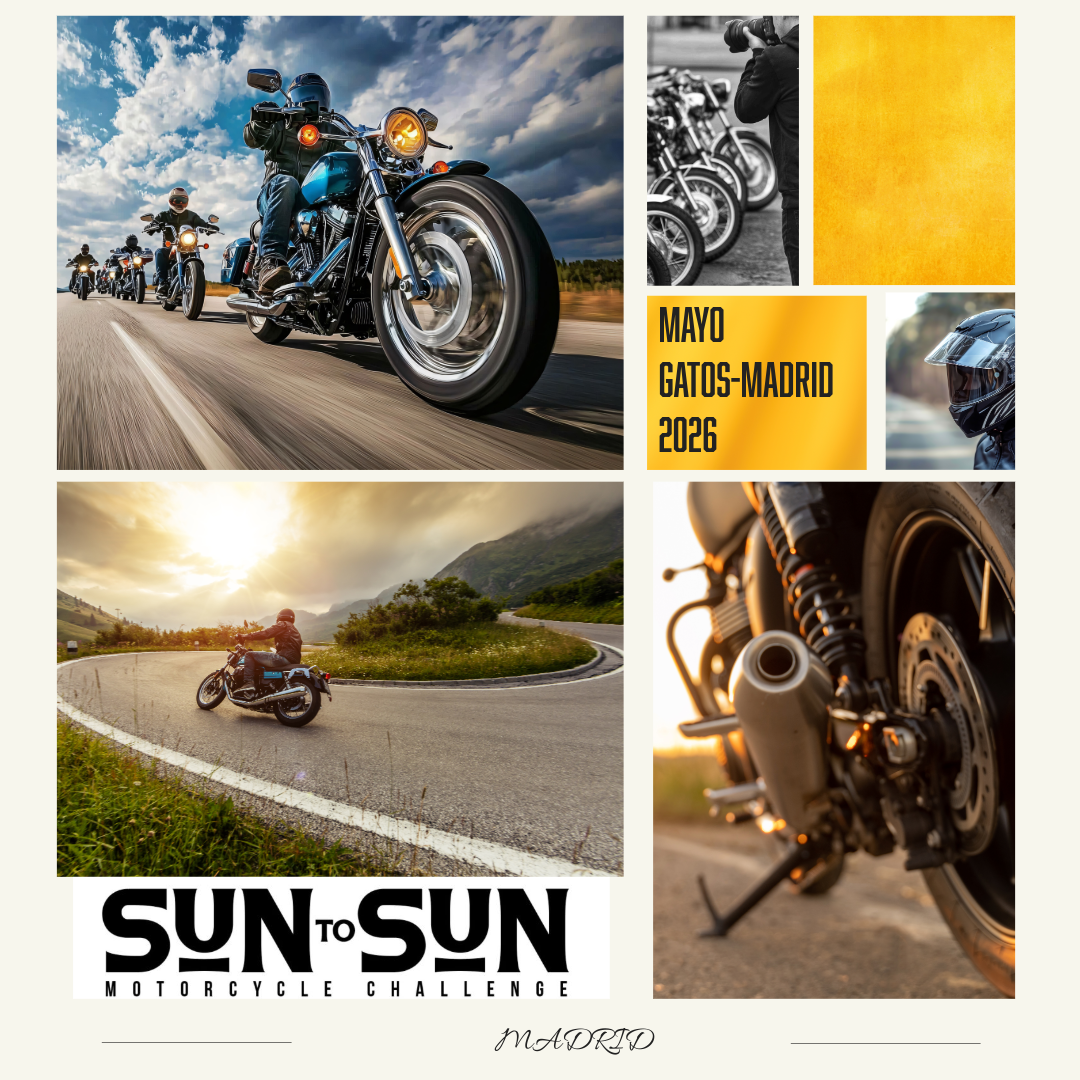 Cartel Gatos MAdrid mayo del 2026 sun to sun desafío en moto por Madrid